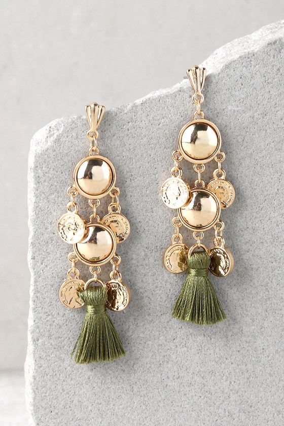Olive Green Resin Long Tassel Large Dangle Drop Earrings Jewelry Matte Gold  Gift | eBay